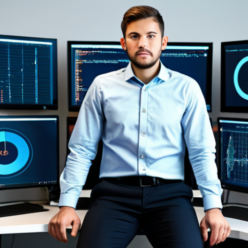 Home 18 A focused professional cybersecurity expert, dressed in modest business casual attire (e.g., a well-fitting shirt and dark trousers), sitting intently at a modern workstation. Multiple large screens in front of them display abstract code, network diagrams, and secure data visualizations. The office environment is bright, clean, and futuristic, with a backdrop of blurred digital interfaces and soft ambient lighting. The pose is natural and active, indicating problem-solving and ethical collaboration. Full body shot from the waist up. Fully clothed, appropriate attire, safe for work, perfect anatomy, correct proportions, natural pose, well-formed hands, proper finger count, natural body proportions, professional photography, high quality image, modest clothing, family-friendly content.