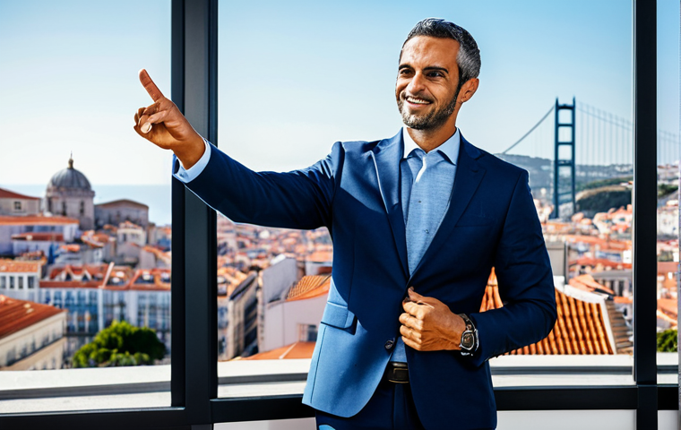 **

A successful entrepreneur, fully clothed in a stylish and modern business suit, presenting a slideshow during a conference in Lisbon, Portugal. The background shows a vibrant cityscape. Perfect anatomy, correct proportions, natural pose, well-formed hands, proper finger count, natural body proportions, professional photography, high quality, safe for work, appropriate content, modest, family-friendly.

**